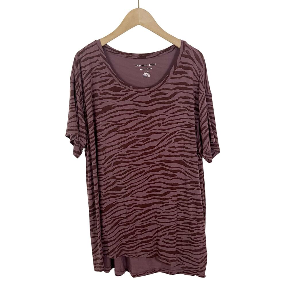 🔥 American Eagle Soft & Sexy Animal Print Tee T-Shirt Size Small Burgundy Pink